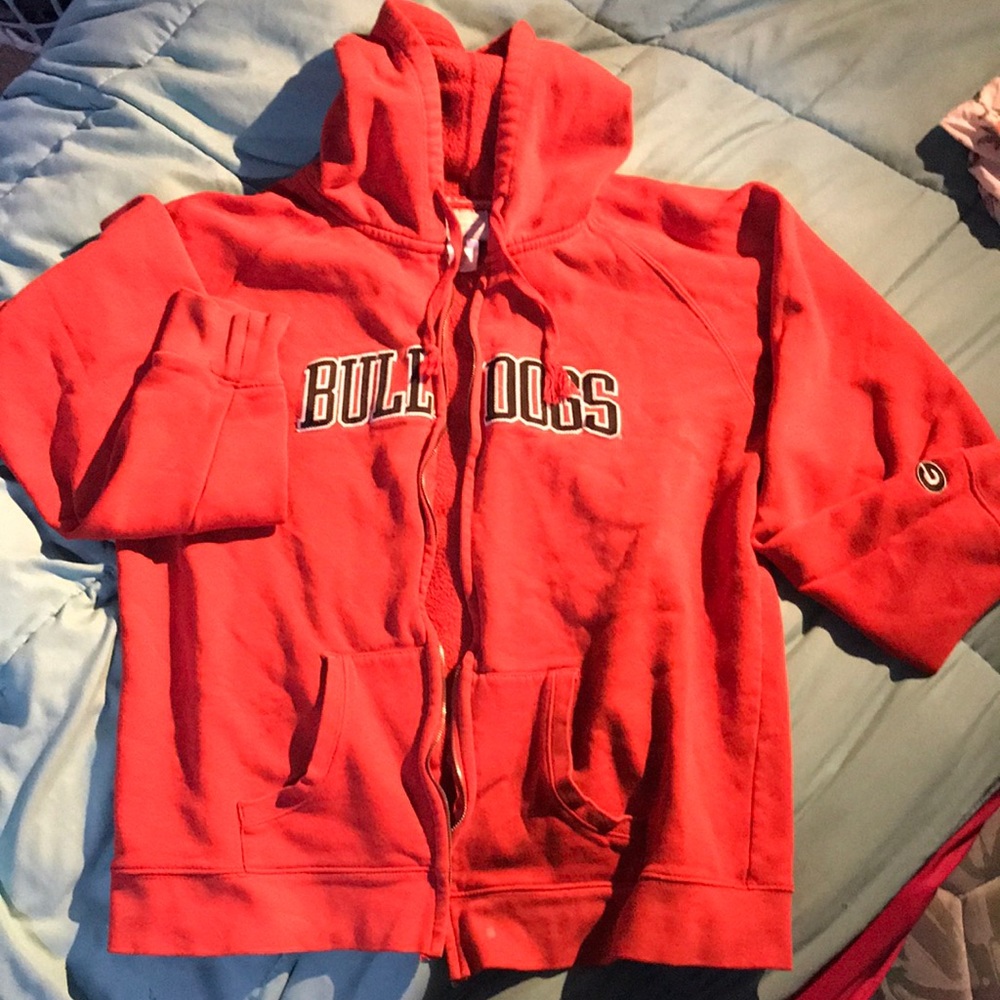 red Champion bulldogs zip-up hoodie